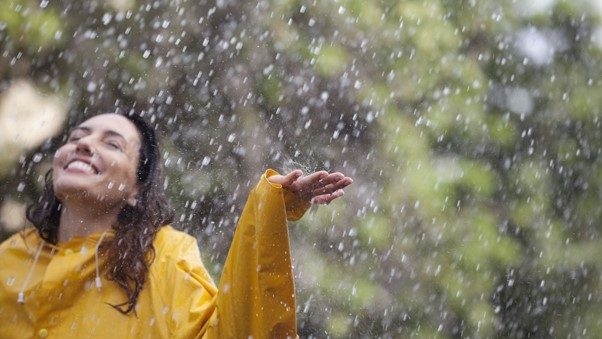 Word Stcok Woman Catching Rain Drops Aspect Ratio 1600 900